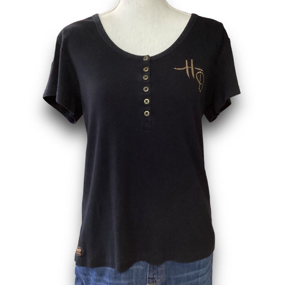 Harley-Davidson Motorcycles 110th Anniversary Black & Gold Buttons Shirt